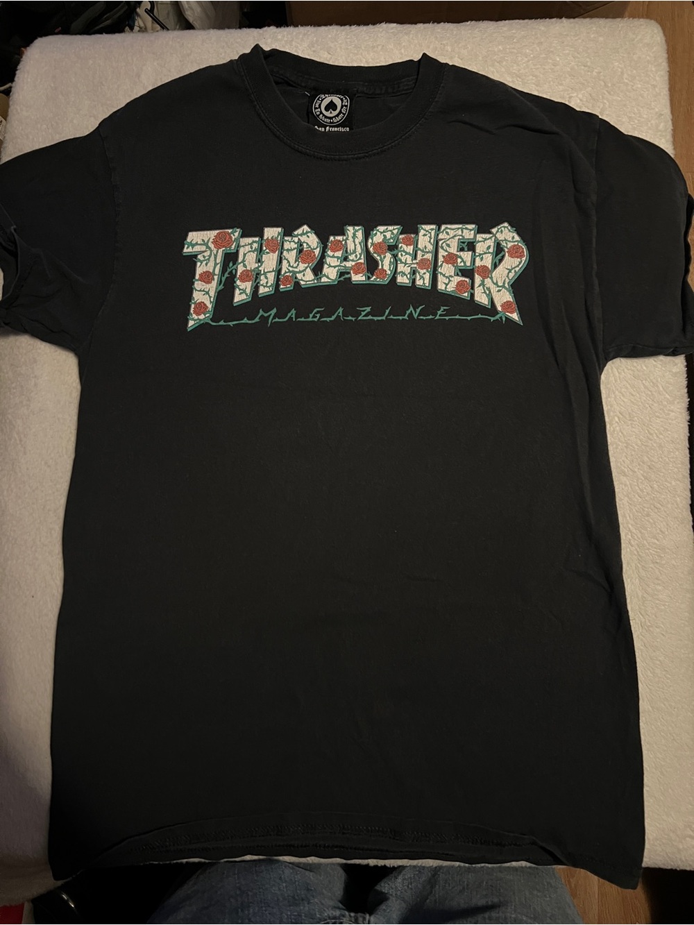 Thrasher Black Short-Sleeve Tee with Floral Logo